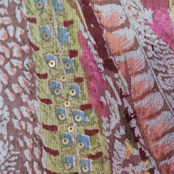 Vintage Women Sheer Floral Tunic Top Size 2X Boho Fairy Kimono VNeck Ethereal - Picture 8 of 12